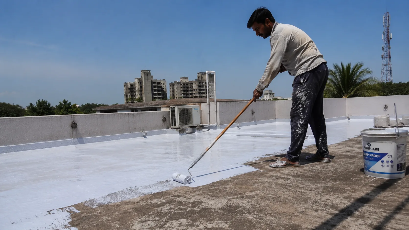 Professional roof waterproofing and wall dampness treatment done in Tricity